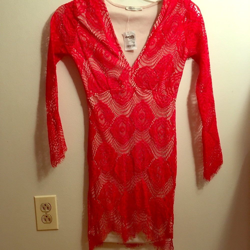NWT Sexy red laced long sleeved mini